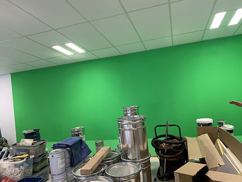 The green room and kitchen space