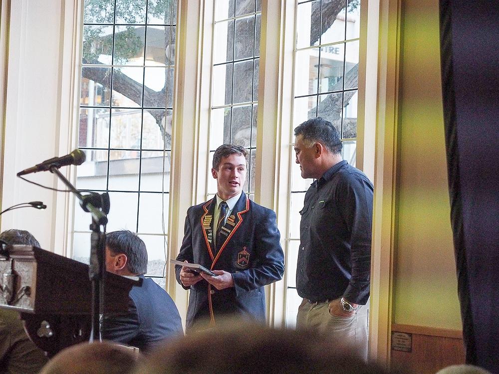 Head boy, Lochie Chittock thanks Jamie Joseph&nbsp;