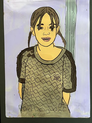 Self-Portraits using paint and laminating sheets.