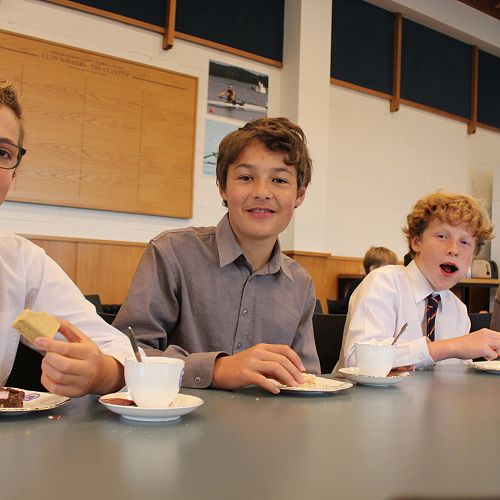 John McGlashan students breaking out the bone china after the mihi whakatau