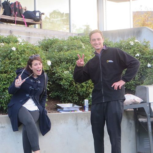 Mrs Mawdsley from St Hilda's and Mr Mountain on BBQ duty.
