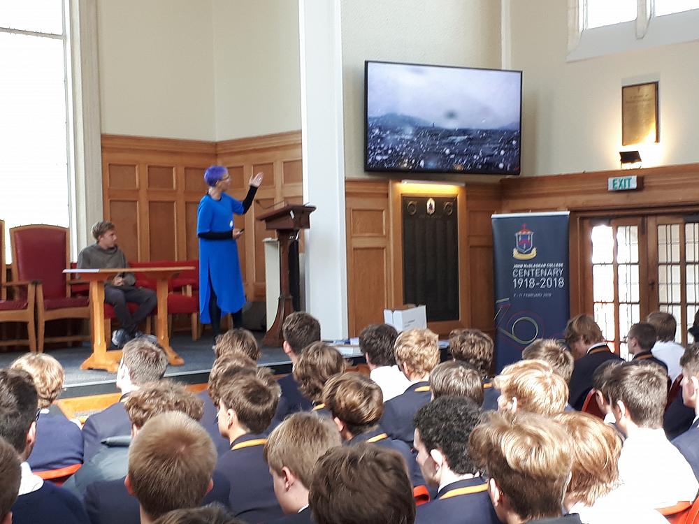 Nic Russell presenting with her son Conor.