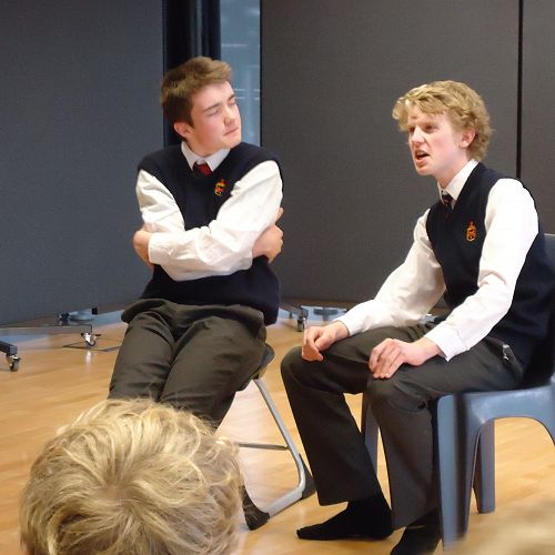 Joe and Liam, during the "Film Reviewer" game
