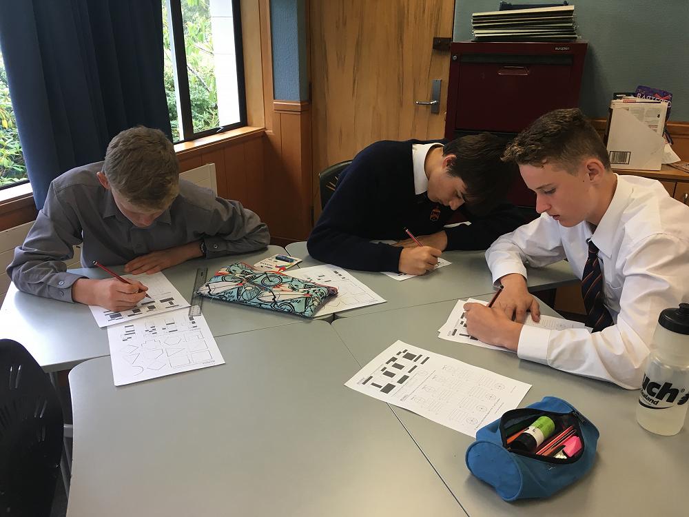 Archie, Felix and Matheson revising their Mathematics.