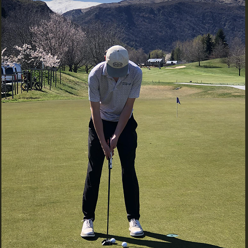 Harvey O'Neill prepping for his round at Millbrook Golf Club.