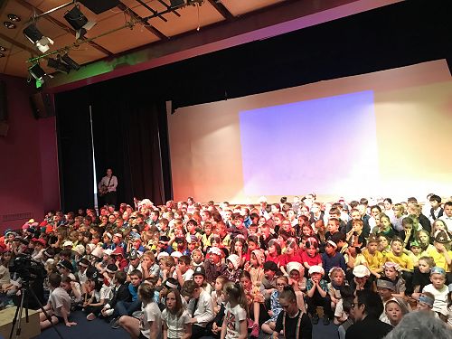 The whole school have a run-through of production  