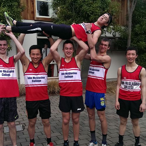 John McGlashan College boys celebrate their success at the Milton Road Relays
