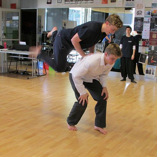 Cameron and Mitchell trying out one of the group moves