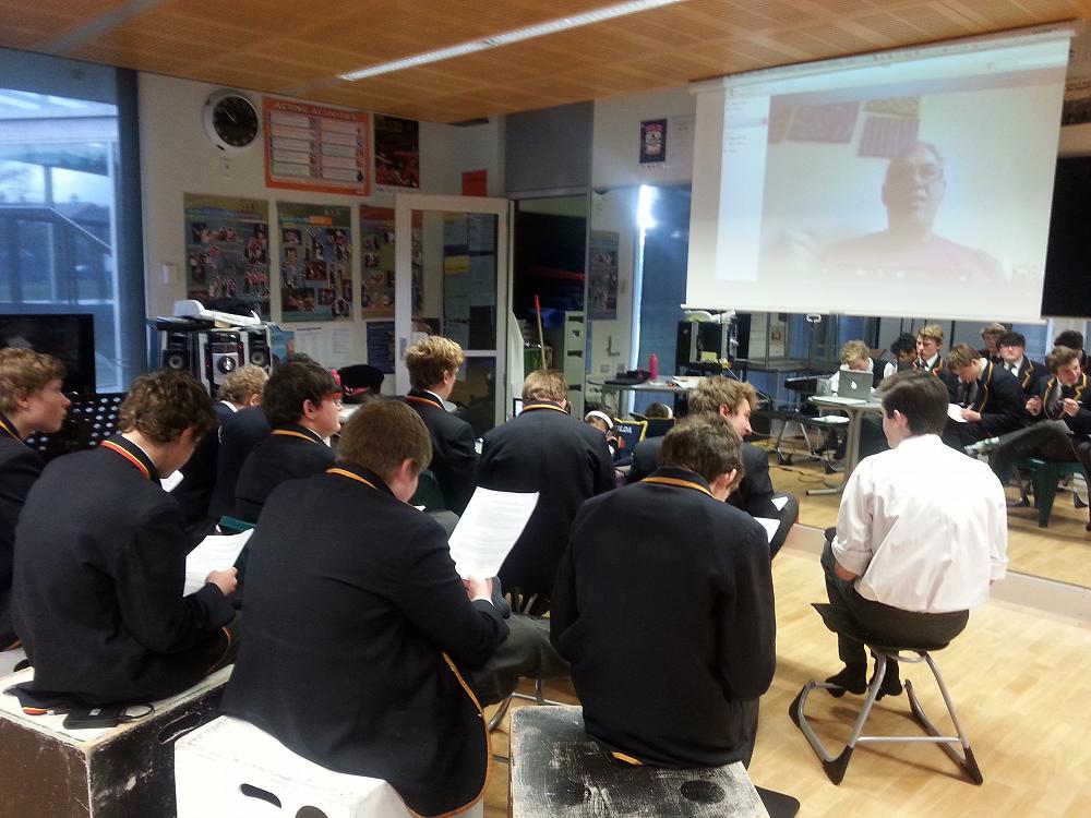 Senior Drama class interviewing NZ Playwright David Geary (who lives in Vancouver Canada)