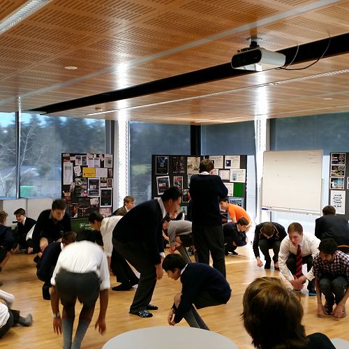 Improsaurus Workshop with Theatresports team. Junior and Senior students are put through their paces in a range of improv exercises and games.