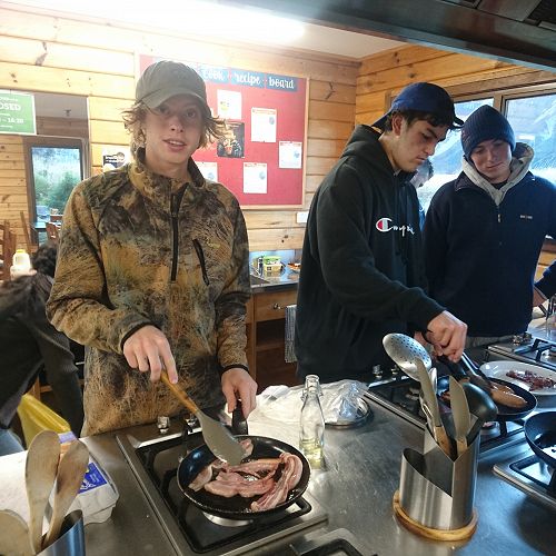 Gabe Ross, Caine Taylor and Scott Perkins on breakfast. I have never seen so much bacon consumed by so few!