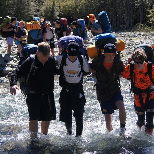 Peter, Nathan, Josh and Samuel cross the North Branch of the Temple