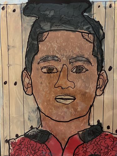 Self-Portraits using paint and laminating sheets.