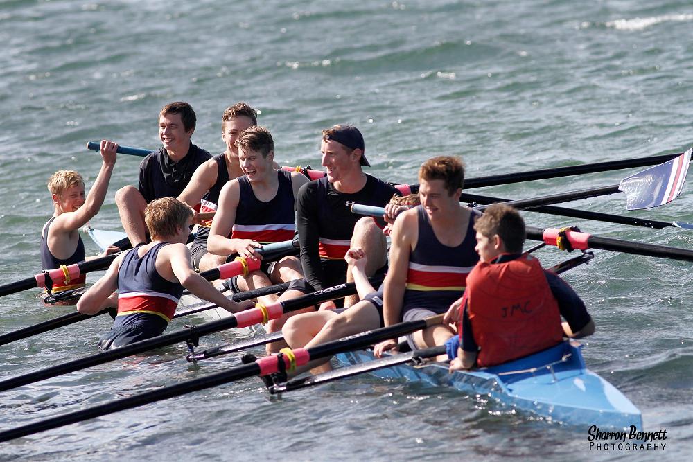 John McGlashan College Rowers celebrate winning the&nbsp;George Thorn Trophy