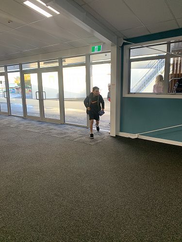 Jaxion excitedly comes through the doors