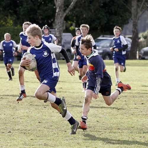 Jaquan Fraser-Mapusua chases in an attempt to stop a run-away try in the Waihi Exchange Rugby Game