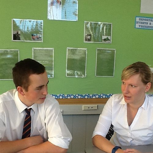 Senior student Wade Adams and Ms Rebecca Rapson (Gateway Co-ordinator) discussing Wade's learning pathways and how these connect to his future career plans.