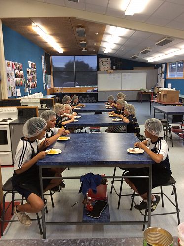 Year 7 students enjoying their delicious pancakes!