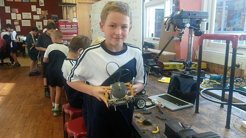 with his robot.