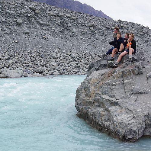 Samuel, Sam, Jack and George ponder life at the Tasman Glacier Lake
