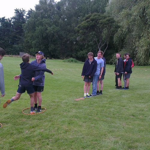 Getting friendly! One of the team building games.