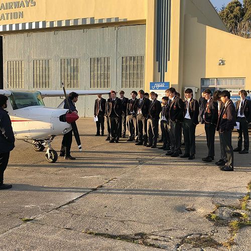 Year 12 Physics students learning about the control surfaces on Mainland Air's Cessna 152