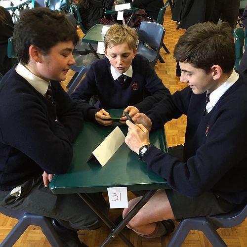 Robert Millar, Cameron Leydon and Ned Hancox&nbsp;waiting patiently for the start of the Year 9 & 10 ODT Social Studies Quiz