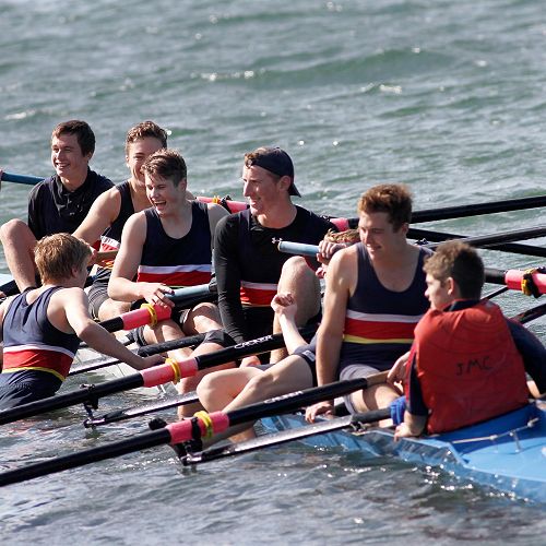 John McGlashan College Rowers celebrate winning the&nbsp;George Thorn Trophy