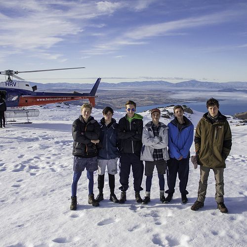 Atop the mountains. Jake Willsman, Sam Taylor, Tyler Wilden, Josef Van Plateringen, Cam Johnstone and Harry Smith on their Helicopter break.