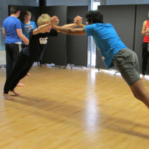 Liam and Ned work hard during the counterbalance exercises
