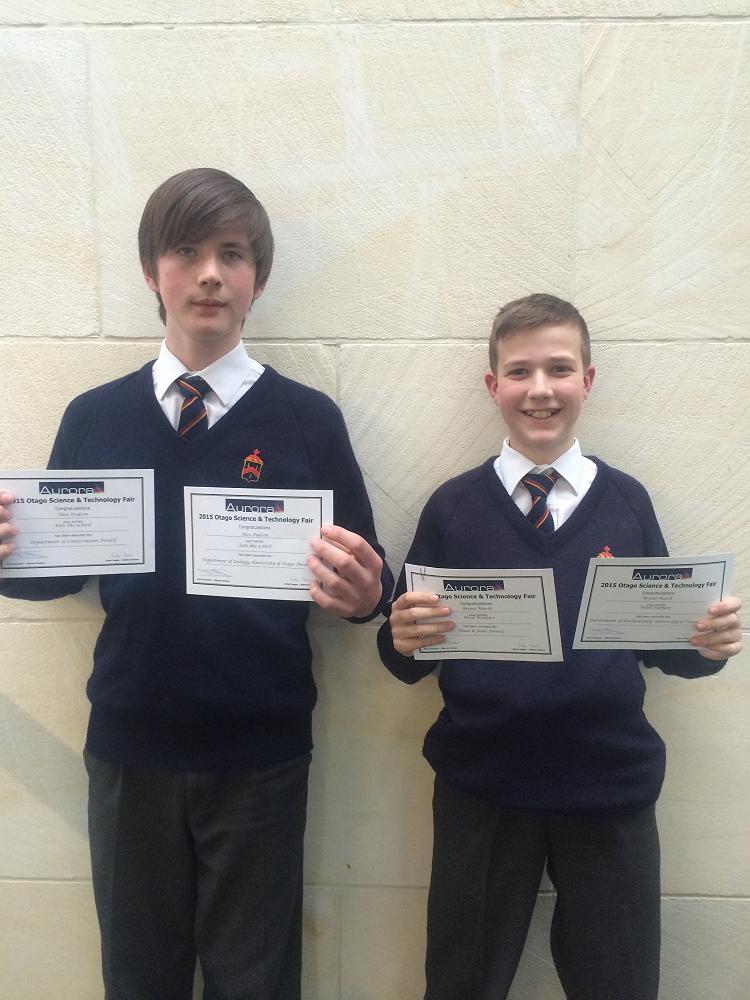 Alex Dodson and Bruno Marsh at the Otago Science Fair Prize-giving