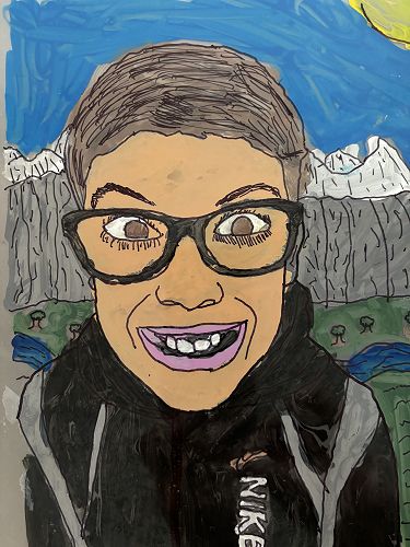 Self-Portraits using paint and laminating sheets.