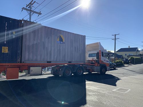 The 18 wheeler truck drops off some furniture for the new spaces....it was a tight squeeze of Tyne Street