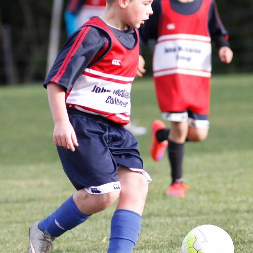 Levi James tees up the ball for another cross into the box in the Waihi Exchange Football Game