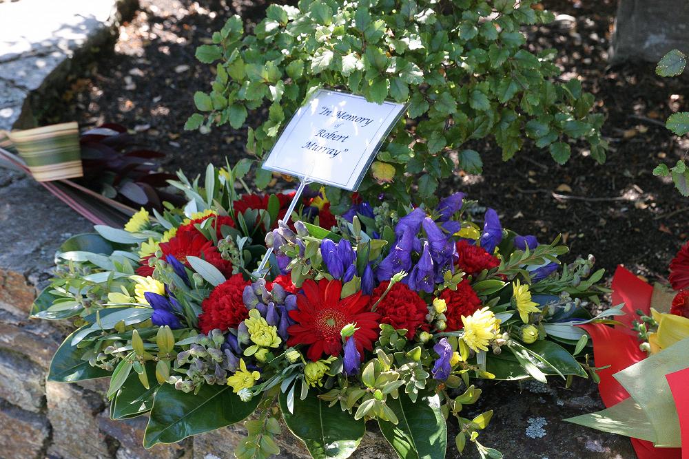 A wreath is laid at Robert Murray's memorial garden.&nbsp;