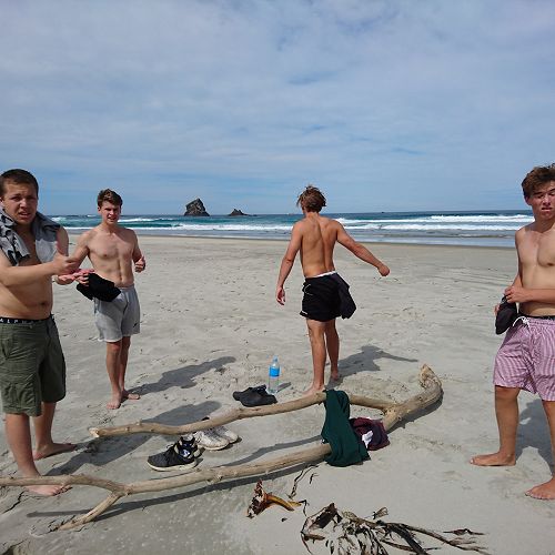 Quinn, Luckas, Nico and Sam take of their shirts for no apparent reason at Sandfly Bay