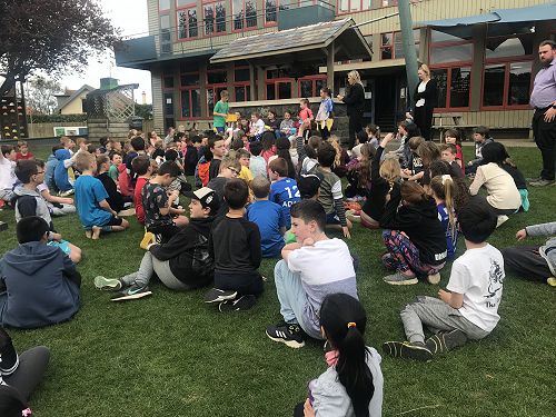 Senior syndicate assembly outside in the sunshine