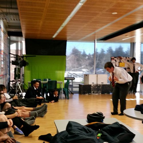 Improsaurus Workshop with Theatresports team. Junior and Senior students are put through their paces in a range of improv exercises and games.