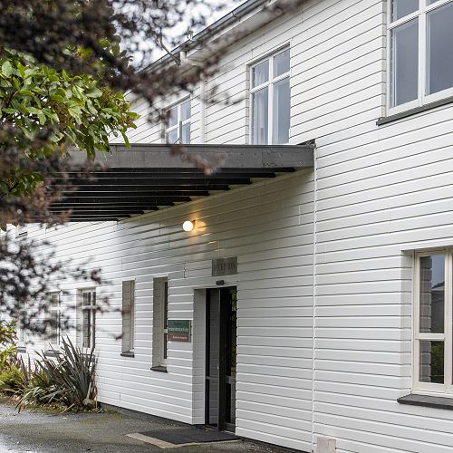 The front of the lodge
