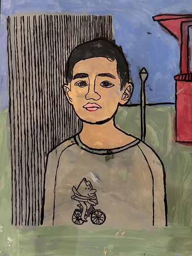 Self-Portraits using paint and laminating sheets.