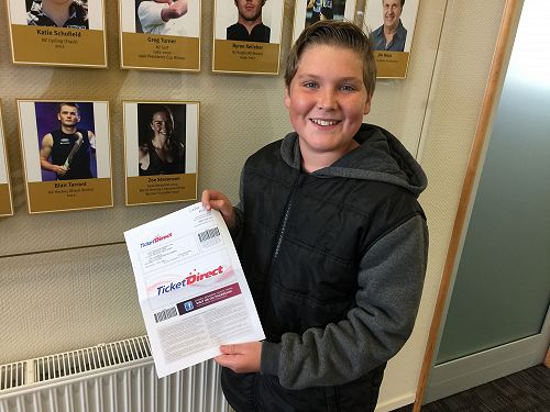 Lochie with his Highlanders Ticket courtesy of Pulse Energy