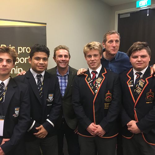 The four student leaders with Justin Marshall and Will Greenwood