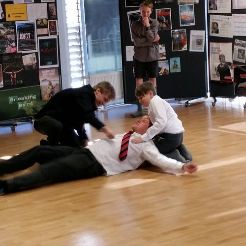 Improsaurus Workshop with Theatresports team. Junior and Senior students are put through their paces in a range of improv exercises and games.