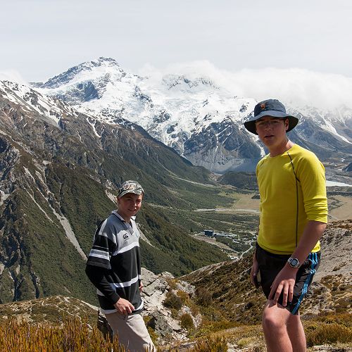 Tom Shallard and Max Gomez enjoy the view from an unnamed saddle above Red Tarns.&nbsp;