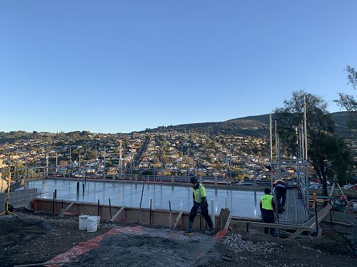 The concrete slab has been poured for the new library and admin. block