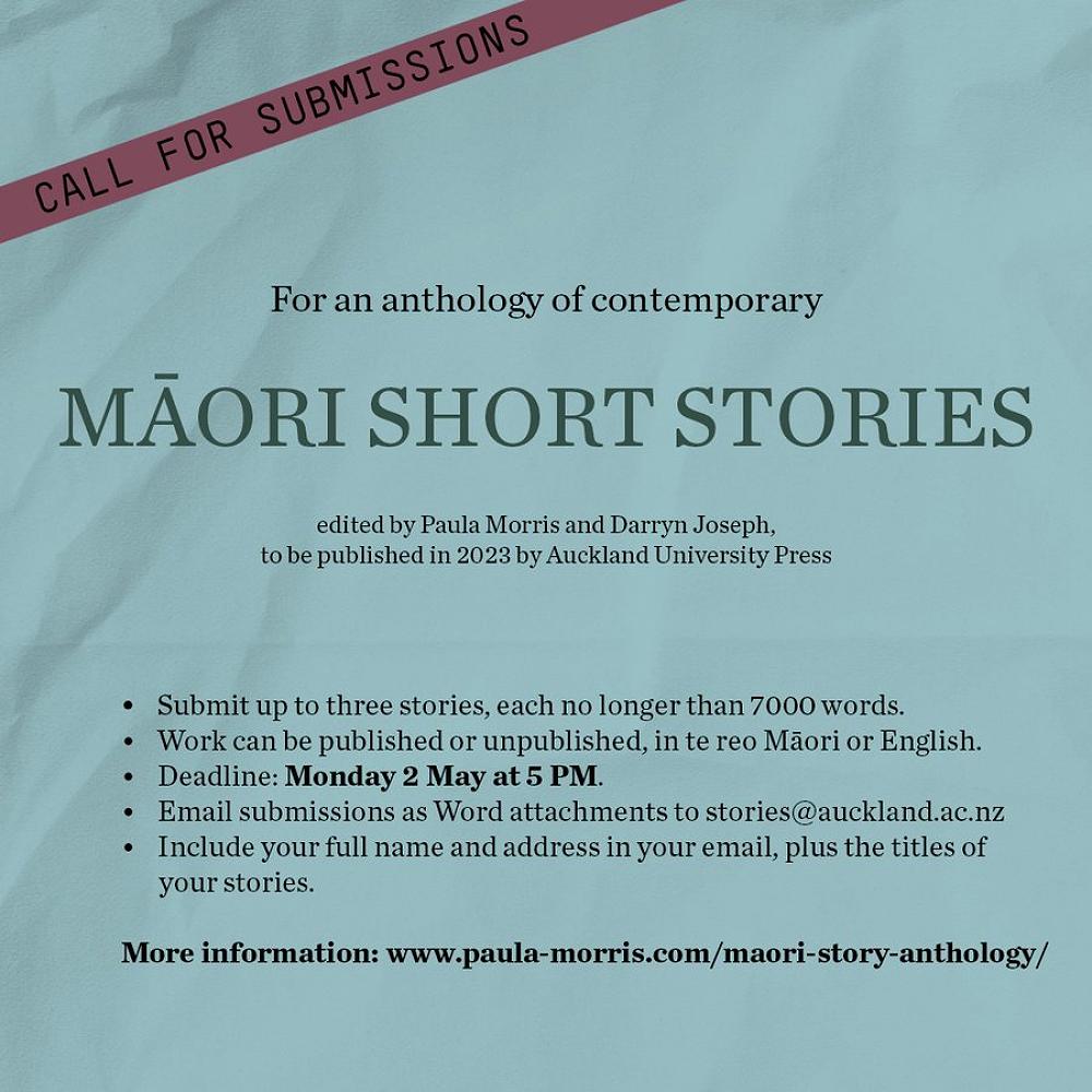 Call for submissions for new Māori story anthology, including both established and emerging writers