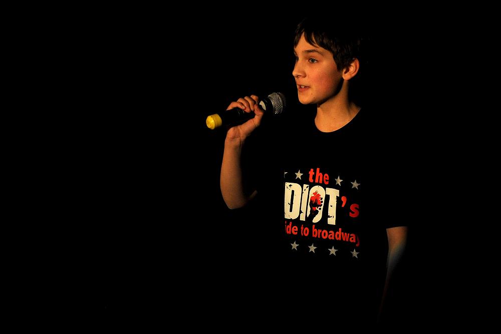 Tama Anthony-Whigham (Year 7), in the Les Mis&eacute;rables segment of "The Idiot's Guide to Broadway" 2015 John McGlashan College production.