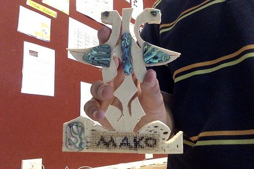 Marae Week 2015 - Finished Maori Design Tonga (Treasure) (Kahikatea, White pine) with Paua - Design Tech