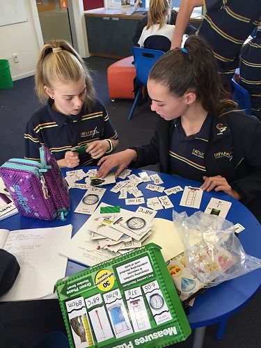Niamh and Emily using a measuring puzzle.