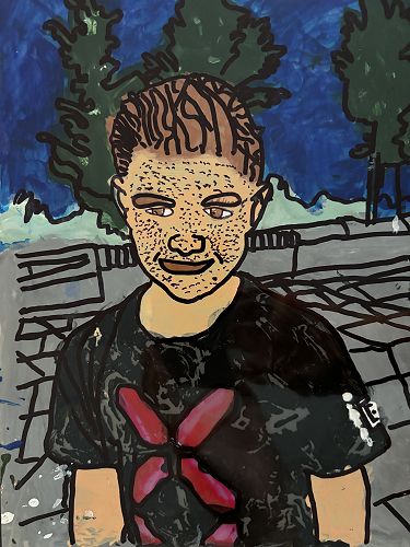 Self-Portraits using paint and laminating sheets.
